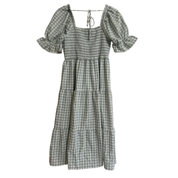 Zesica XL green plaid dress on or off shoulder smocked - Picture 4 of 5